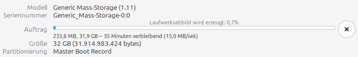 Gnome-disk-utility Laufwerksabbild Forschritt